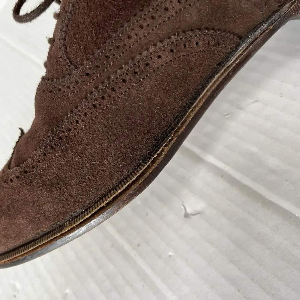 Bally Mens Sz 9.5 Brown Suede Wingtip Oxford Derby Brogue Shoes Made in Italy